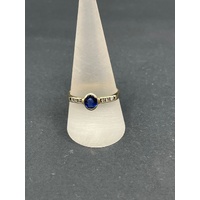 Ladies 9ct Yellow Gold Blue Gemstone and Diamond Ring