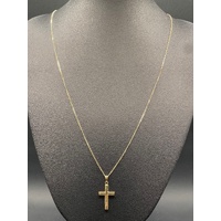 Unisex 9ct Yellow Gold Curb Link Necklace with Cross Pendant