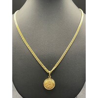 Ladies 18ct Yellow Gold Herringbone Link Necklace & Religious Pendant