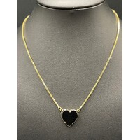 Ladies 18ct Yellow Gold Box Link Necklace & Heart Pendant