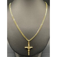 Unisex 10ct Yellow Gold Curb Link Necklace with Crucifix Pendant