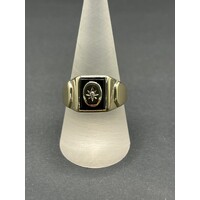 Men's 9ct Yellow Gold Black Onyx and Diamond Ring