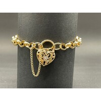 Ladies 9ct Yellow Gold Belcher Link Heart Clasp Bracelet