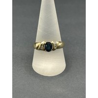 Ladies 9ct Yellow Gold Blue Gemstone and Diamond Ring