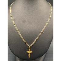 Unisex 9ct Yellow Gold Figaro Link Necklace with Crucifix Pendant