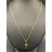 Unisex 9ct Yellow Gold Box Link Necklace & Cross Pendant