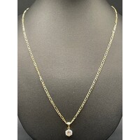 Ladies 9ct Yellow Gold Figaro Link Necklace & Round CZ Pendant