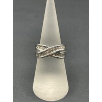 Ladies 9ct White Gold Diamond Cross Over Ring