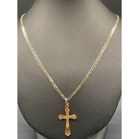 Unisex 9ct Yellow Gold Curb Link Necklace with Cross Pendant