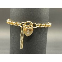 Ladies 9ct Yellow Gold Belcher Link Heart Clasp Bracelet