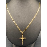 Unisex 14ct Yellow Gold Curb Link Necklace & Crucifix Pendant