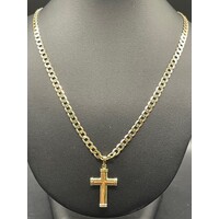 Men's 10ct Yellow Gold Curb Link Necklace with Cross Pendant