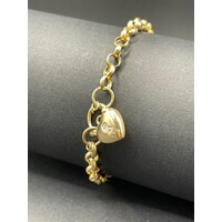 Ladies 9ct Yellow Gold Belcher Link Heart Clasp Bracelet