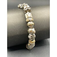 Ladies 925 Sterling Silver & 14k Yellow Gold Pandora Charm Bracelet