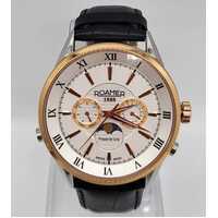 Roamer Superior Moonphase Day Date 508 821 Stainless Steel Leather Strap Watch