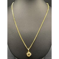 Ladies 18ct Yellow Gold Tight Curb Link Necklace & Knot Pendant