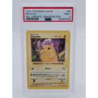 Pokémon TCG 1999 Pikachu Yellow Cheeks Shadowless #58 Graded PSA Mint 9