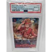 One Piece CCG 2022 JPN Monkey D. Luffy Champ Set Bonus #001 PSA 10