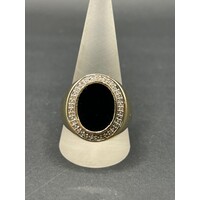 Men's 9ct Yellow Gold Black Gemstone and Diamond Ring