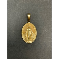 Unisex 9ct Yellow Gold Oval Religious Pendant