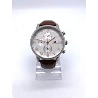 Tommy Hilfiger Unisex White Dial Brown Leather Watch Metal Face TH.329.1.14.2252