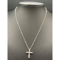 Ladies 18ct White Gold Singapore Link Necklace and Cubic Zirconia Cross Pendant