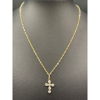 Ladies 18ct Yellow Gold Singapore Link Necklace & Cross Pendant