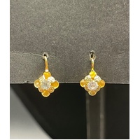 Ladies 18ct Yellow Gold Flower Cubic Zirconia Dangle Earrings