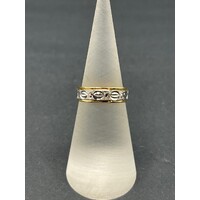 Unisex 18ct Two Tone Yellow and White Gold Laser Cut Ring