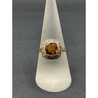 Ladies 9ct Yellow Gold Yellow Gemstones and Diamonds Ring