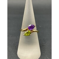 Ladies 9ct Yellow Gold Purple and Green Gemstones Ring