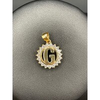 Ladies 9ct Yellow Gold Letter G Cubic Zirconia Halo Pendant