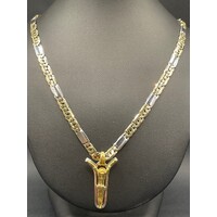 Unisex 9ct Two Tone Gold Anchor Link Necklace with Crucifix Pendant