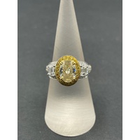 Ladies 14ct White Gold White & Yellow Diamond Ring