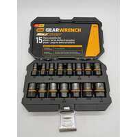 GearWrench 15pc 1/4 Inch 3/8 Inch Drive Bolt Biter Impact Extraction Socket Set