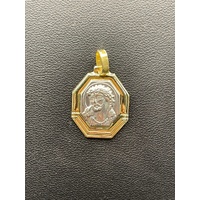 Unisex 18ct Two Tone Gold Octagon Religious Pendant