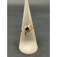 Ladies 18ct Yellow Gold Blue Gemstones and CZ Ring