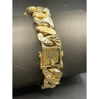 Mens 9ct Yellow Gold Diamond Cut Curb Link Bracelet