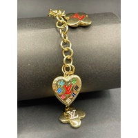 Ladies 18ct Yellow Gold Ring Link Clover Charm Bracelet