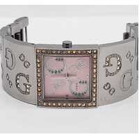 Guess G86136L Silver Pink Dial G-Logo Ladies Watch Stainless Steel Band