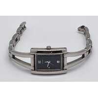 Guess Silver Tone Rectangle Black Face Link Bracelet Band Ladies Watch G76041L