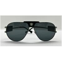 Versace Mens Black Frame Aviator Sunglasses with Dark Grey Lenses