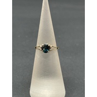 Ladies 9ct Yellow Gold Blue Gemstones and Diamonds Ring