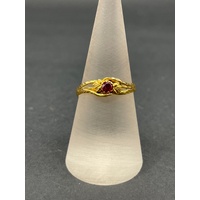 Ladies 21ct Yellow Gold Red Gemstone Ring