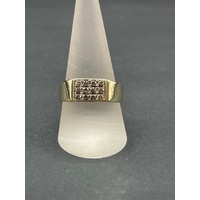 Mens 9ct Yellow Gold Multi Row Diamond Ring