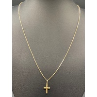 Unisex 9ct Yellow Gold Box Link Necklace & Cross Pendant