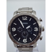 Fossil Nate Chronograph Silver Stainless Steel Oversized Mens Watch JR1353