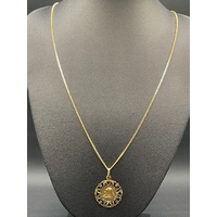 Unisex 18ct Yellow Gold Curb Link Necklace & Round Mother Mary Pendant