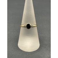 Ladies 9ct Yellow Gold Blue Gemstone and Diamond Ring