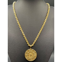 Unisex 18ct Yellow Gold Singapore Rope Twist Link Necklace & Round Coin Pendant